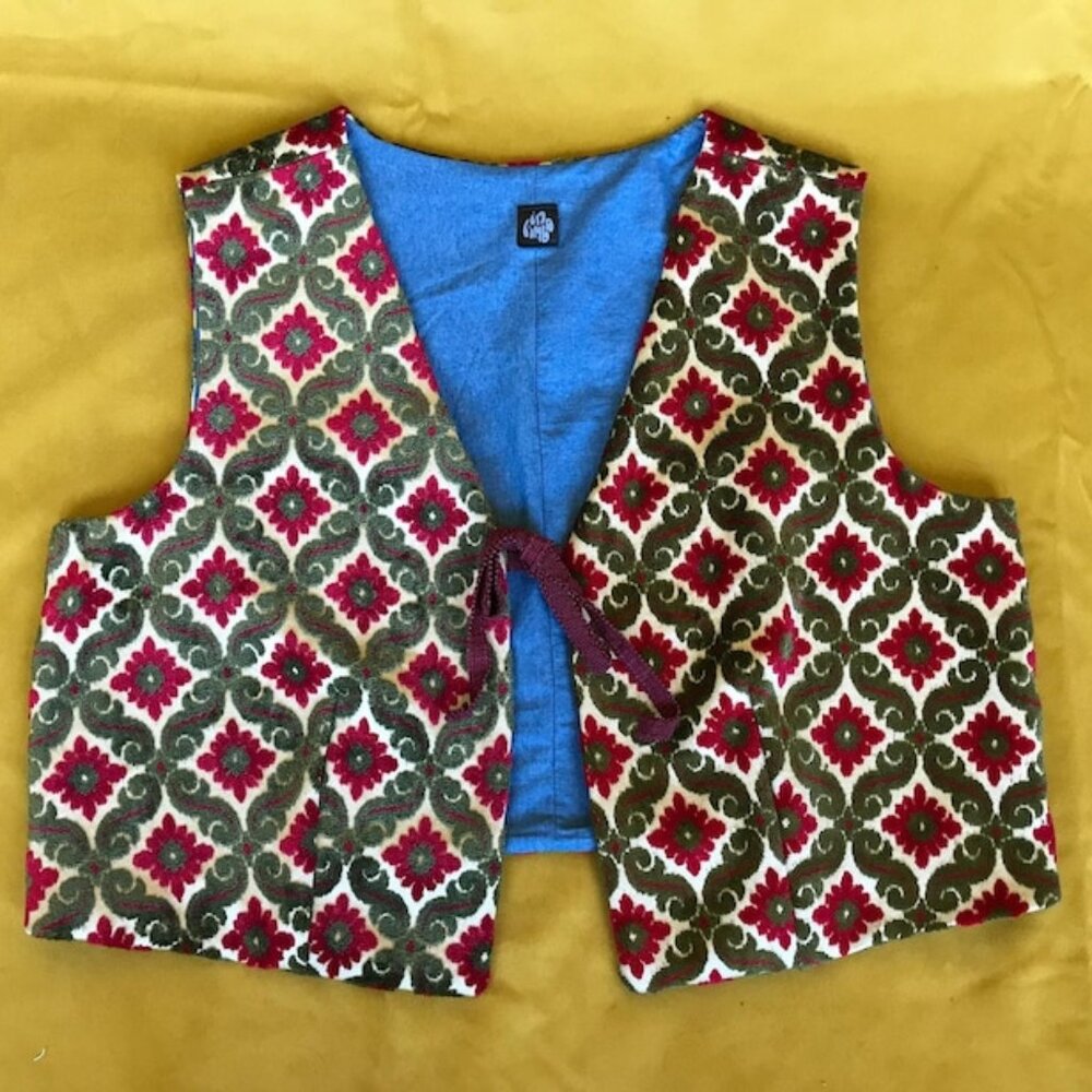 Handmade tie front vest made from vintage fabric